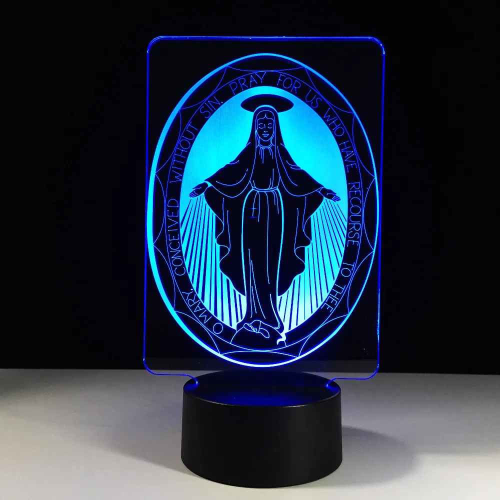 

3D LED Innovation Christmas Gifts Table Light The Virgin Mary Lamp USB Color Visual Atmosphere Decor For Good Luck Night Lights