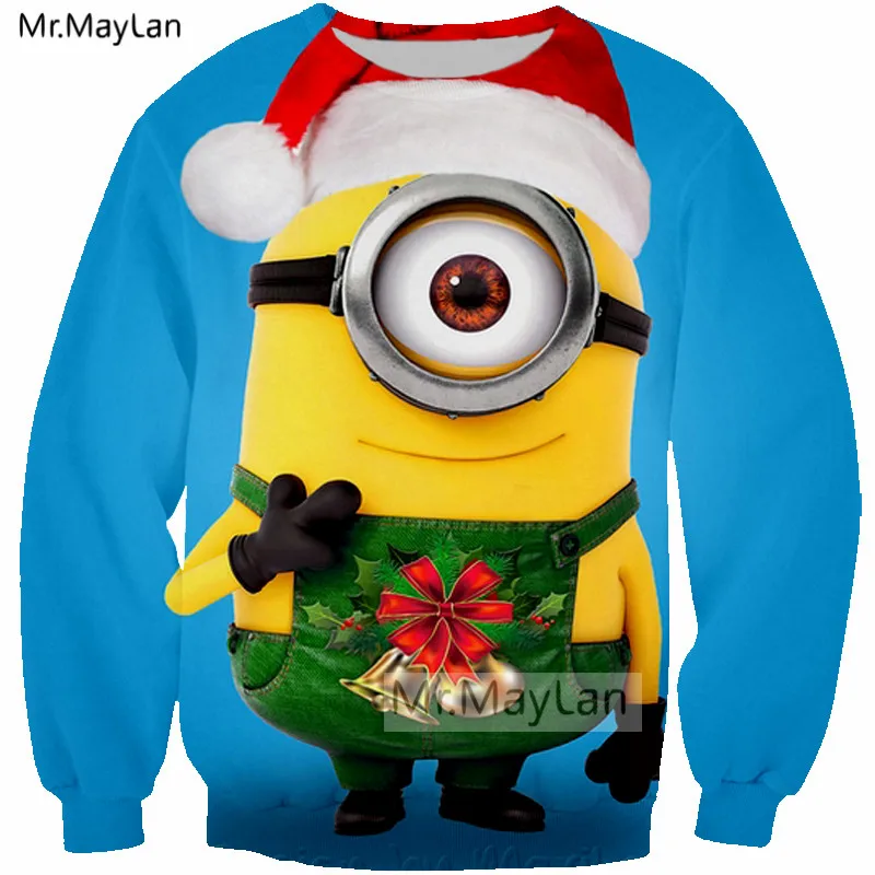Christmas Tree Sweatshirts 3D Print Cartoon Cute Minions Men/Women Hip Hop Streetwear Girls Red Kawaii Clothes Outfits Tops 5XL