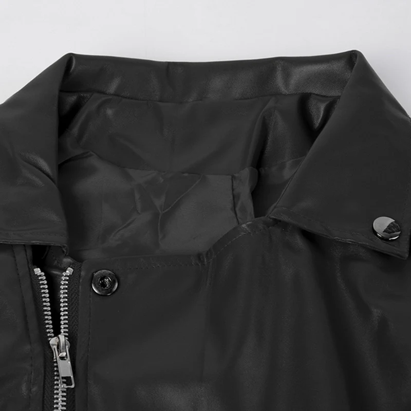 LAAMEI/мужская кожаная куртка со стоячим воротником и длинными рукавами, мужская повседневная Осенняя верхняя одежда, мотоциклетная куртка, пальто на молнии