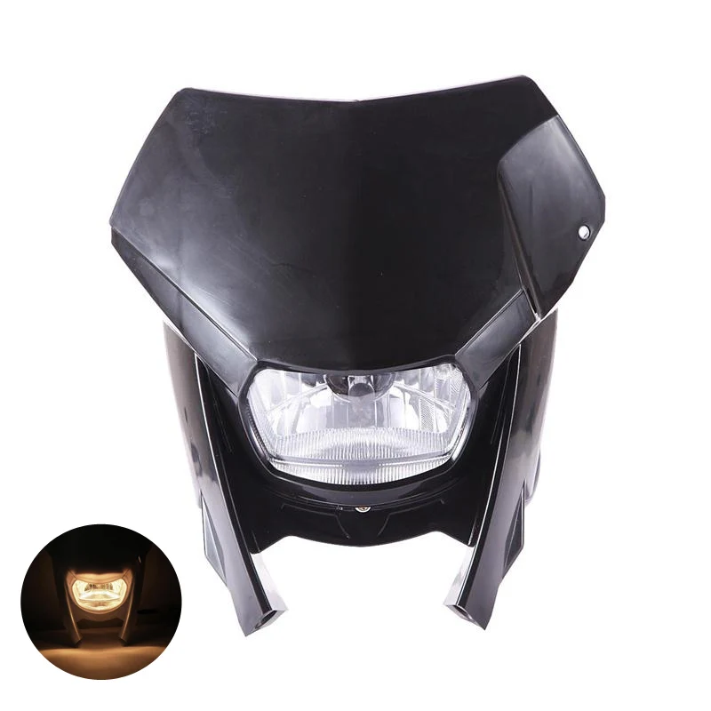 Black Motorcycle Twin Headlight Fairing Kit 12V With LED Auxiliary Lightings For Yamaha Suzuki