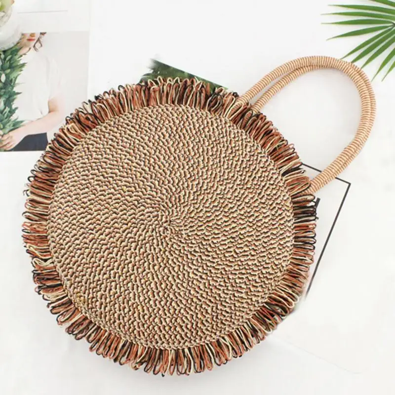 

Fashion Straw Handbags Crossbody Handmade Round Woven Summer Beach Rattan Shoulder Bag Tote for Women Girls Ladies Black/Orange
