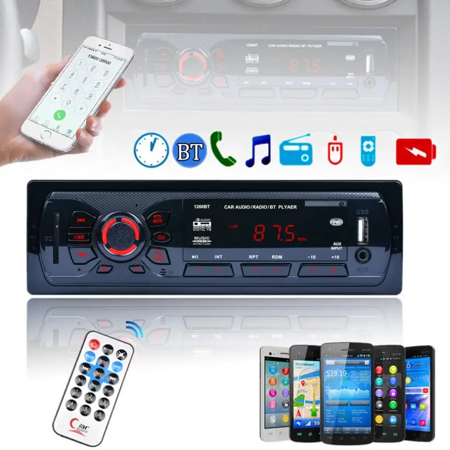 REAKOSOUND 12V Bluetooth Car Stereo FM Radio MP3 Audio Player Aux Input Receiver SD USB MP3