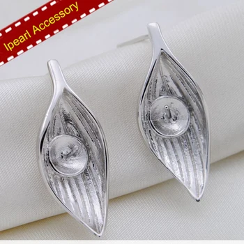 

Big Leaf Design Pearl Stud Earrings Jewelry Findings&Components S925 Sterling Silver Earrings Settings Women DIY Accessory