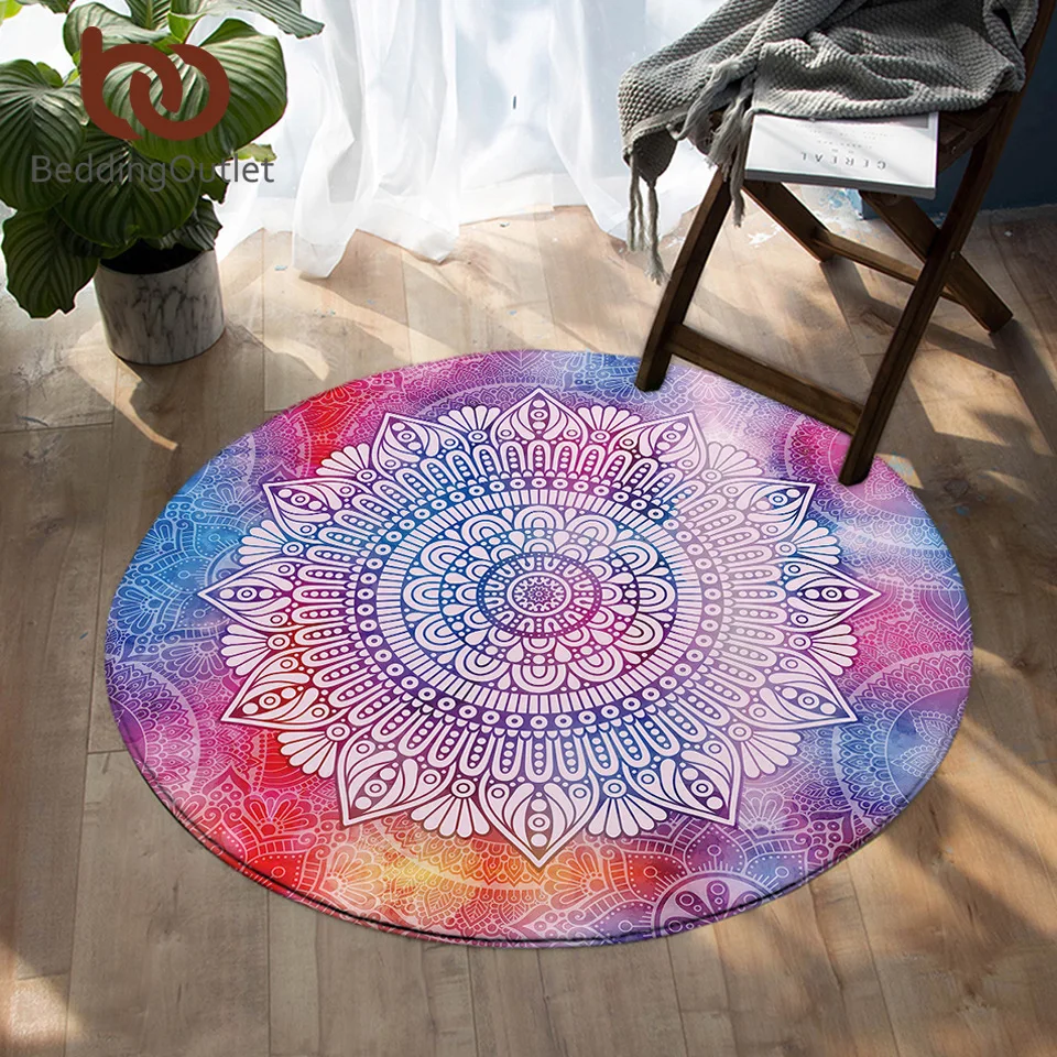 

BeddingOutlet Mandala Flower Area Rugs Bohemian Girly Round Carpet For Bedroom Colorful Non-slip Floor Mat Floral Blue Play Mat