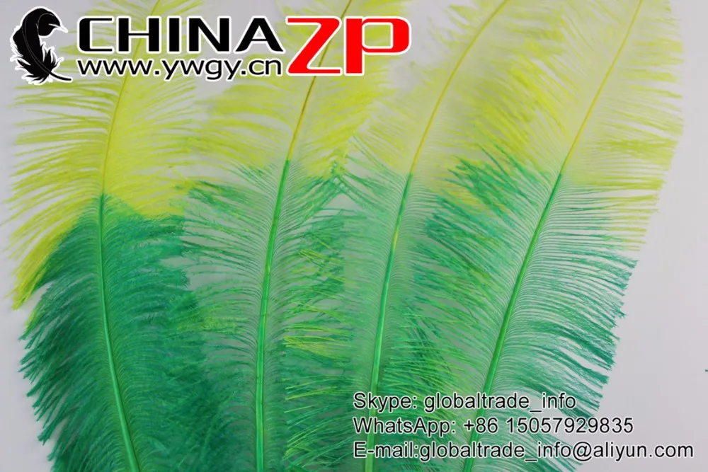 10 Tip Yellow and Green Nandu Trimmed Ostrich Feathers (3)