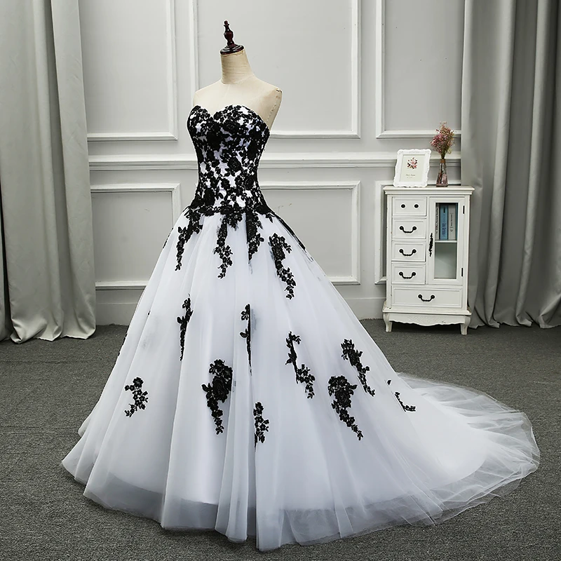 BacklakeGirls Robe De Mariage элегантные белые и черные свадебные платья 2020 Аппликация Милая