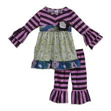Free Shipping Fall Winter Boutique Children Clothing Sets Mustard Pie Remake Kids Clothing Toddler Girls Violet
