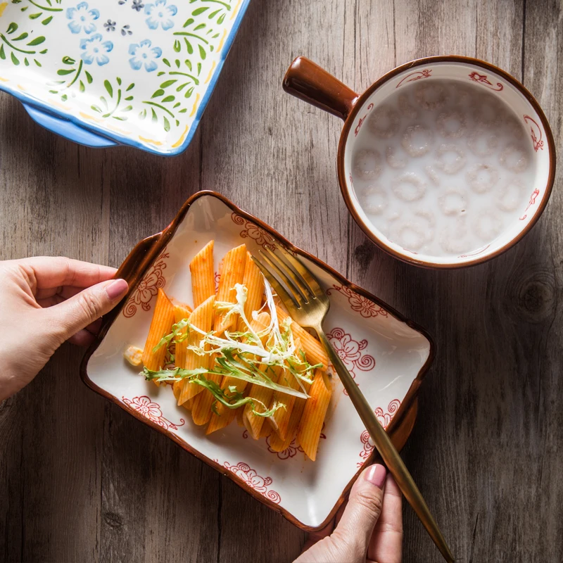 

ANTOWALL Rectangular ceramic tableware dish household flat plate shallow dish western dish binaural breakfast snack plate