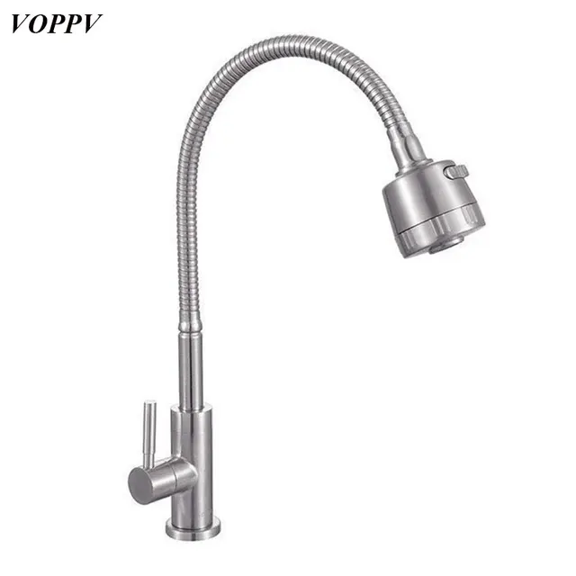 Best Quality VOPPV Kitchen Faucet Dish Washing Contemporary Style Stainless Steel Cold Water Ceramic Plate Spool Home Kitchen Sink Faucet