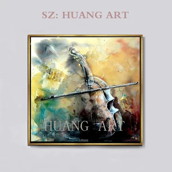 

100% Handpainted Music Instrument Oil Painting on Canvas Guitar Violin Red Wine Palette Knife Picture Living Room kitchen Decor