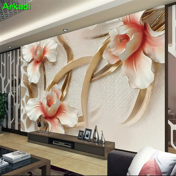 

Custom 3d photo wallpaper embossed magnolia flower open TV background wall living room bedroom fashion simple modern mural