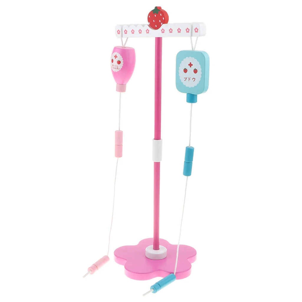 Wooden Strawberry Hospital Drip Stand Doctor & Nurse Kits Kids Pretend Role Play Educational Toy