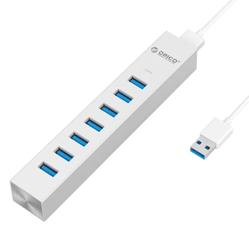 Серебристый Алюминиевый сплав 7 портов USB3.0 концентратор ABS 5 Гбит/с концентратор Работает с портом type-C MacBook партнер, скорость передачи стабильность, ASH7-U3 - Цвет: Серебристый