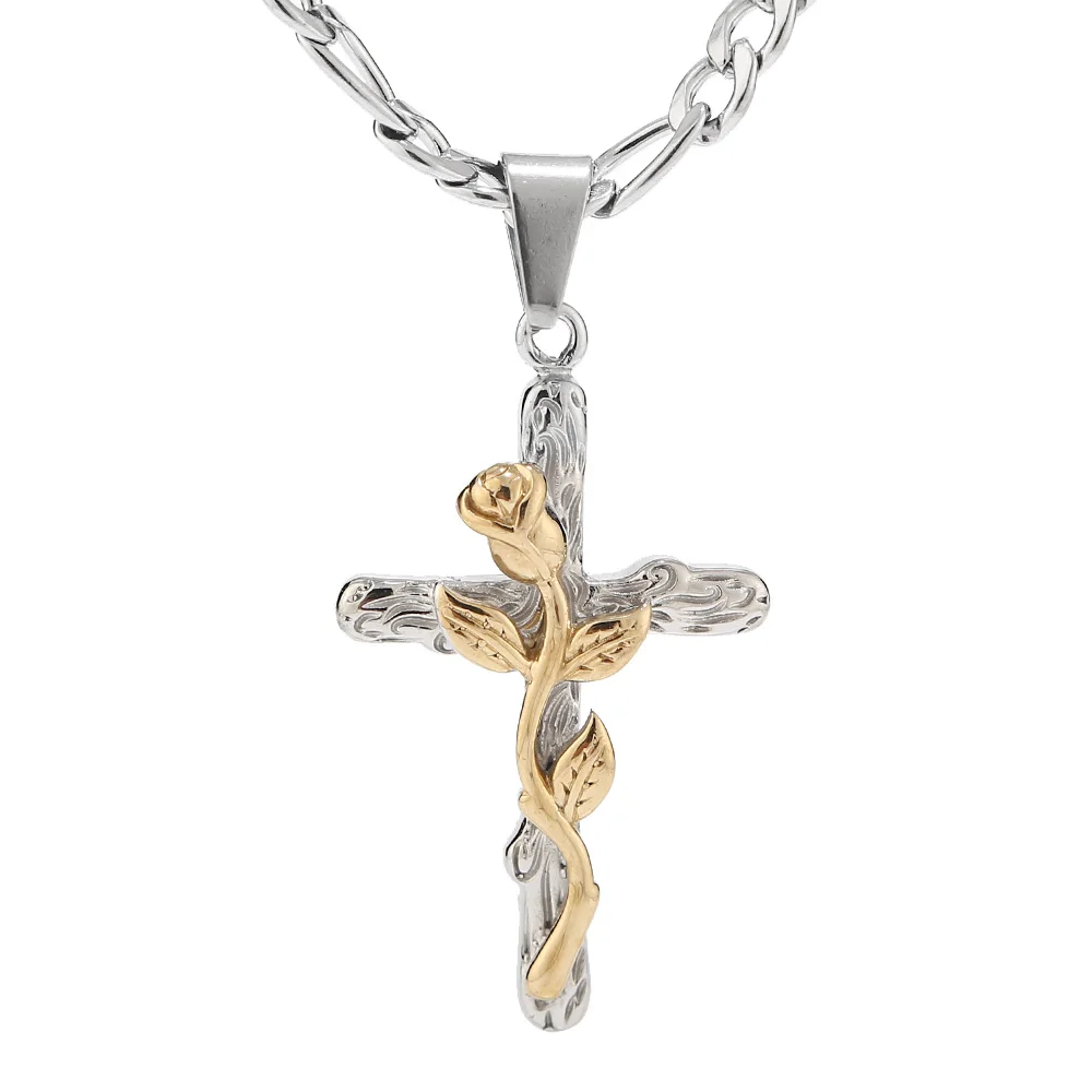 

New Women Men Jesus Cross Necklace Silver Chain Retro Leaf Charm Drop Pendant Choker