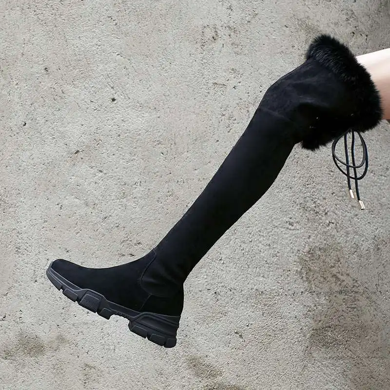 Красивые уличные модные зимние сапоги из натуральной кожи с круглым носком на среднем каблуке и на молнии, украшенные мехом; L7a