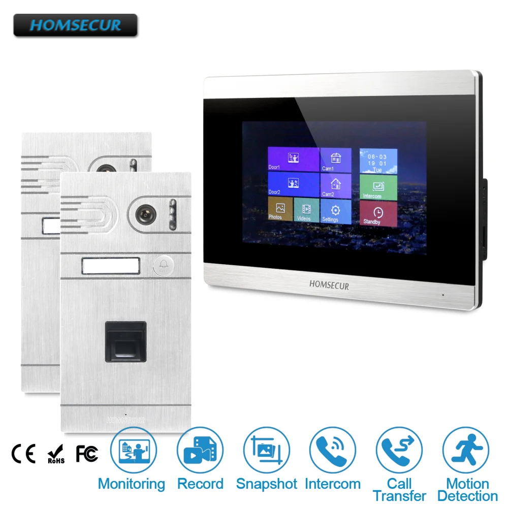 HOMSECUR 7\ Wired Video Door Entry Phone Call Intercom System+Silver Camera with Motion Detection for Apartment BC061-S +BM715-S
