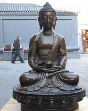 

bir 004359 18 Tibet Buddhism Pure Copper Bronze Medicine Amitabha Sakyamuni Buddha Statue