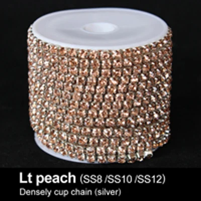 Lt Аметист Серебряный Кубок цепи SS6/SS8/SS10/SS12 плотно горный хрусталь цепи 10 м/рулон для одежда - Цвет: Lt peach