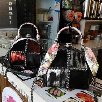 

Women Crystal Totes Luxury Shoulder Shell Bags Black Red Gold Women Horse Hair Leather Punk Handbags Ladies Small Crossbody Bags