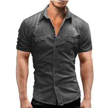 Мужская рубашка, бренд, мужские высококачественные ковбойские рубашки с коротким рукавом, повседневные однотонные облегающие черные мужские рубашки 3XL