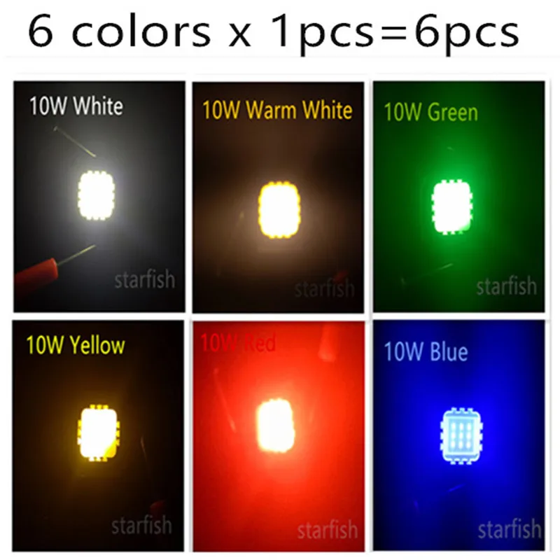 6 видов цветов x 1 шт. = led 10W Белый W/голубой/красный/желтый/зеленый/теплый белый свет