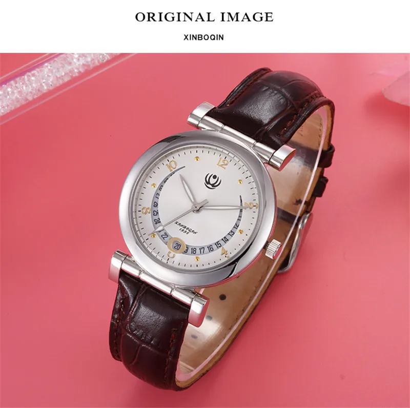 XINBOQIN Для женщин Кварцевые наручные часы Элитный бренд кожаный ремешок часы Водонепроницаемый календарь Многофункциональный Кварцевые