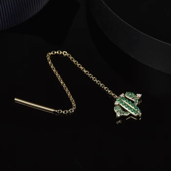 

New Arrival One Piece Cactus Plant Earring Thread Pure 925 Sterling Silver Zircon Charm Chain Line Earring Wedding Jewelry