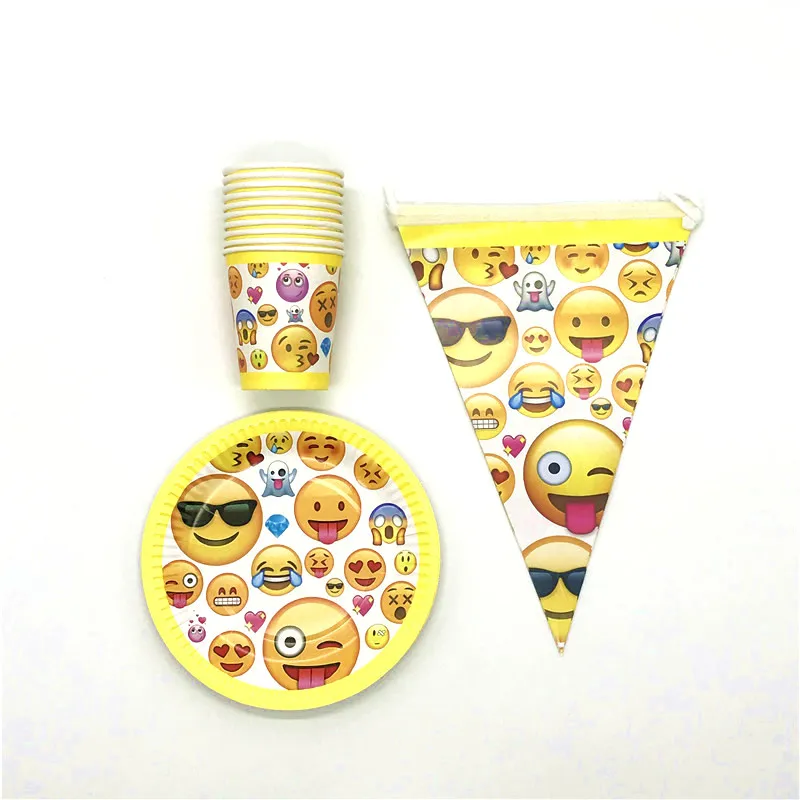 

Emoji Theme 30Pcs/Lot Paper Cups Plates Flags Children Birthday Party Family Party Emoji Disposable Tableware Set Supplies