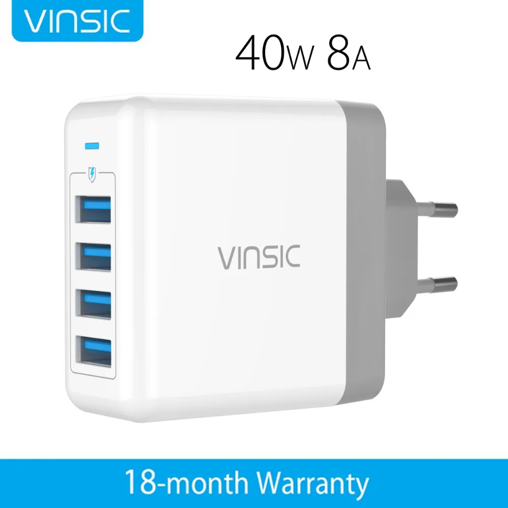 Vinsic 4 USB настенное зарядное устройство Универсальное для путешествий 2.4A iPhone 7 Plus