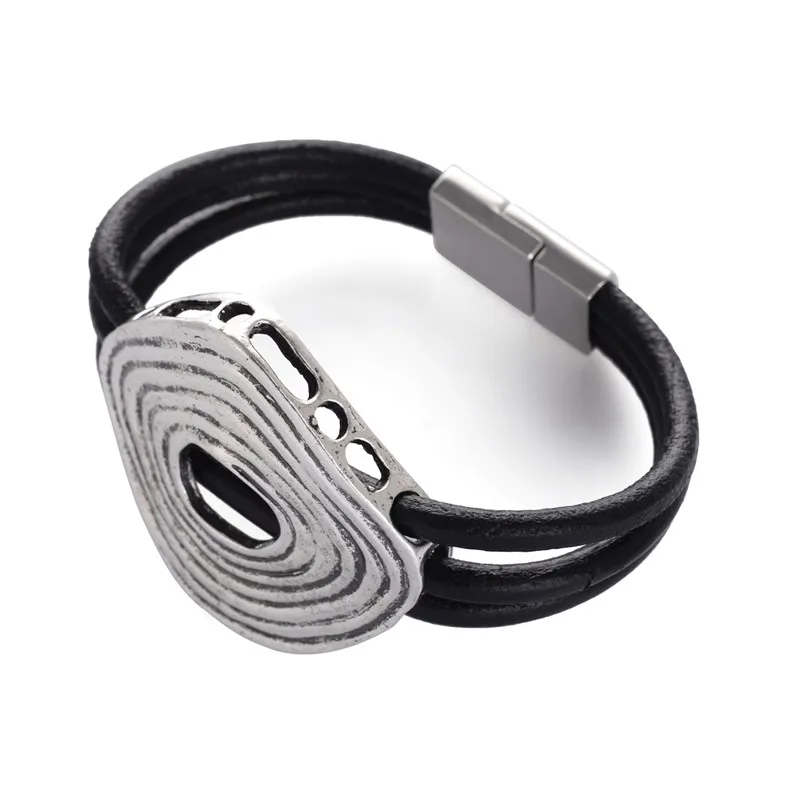 Новая мода сплав шаблон геометрической формы черный Многослойный кожаный шнур браслеты с магнитной застежкой для женщин и мужчин Pulsera