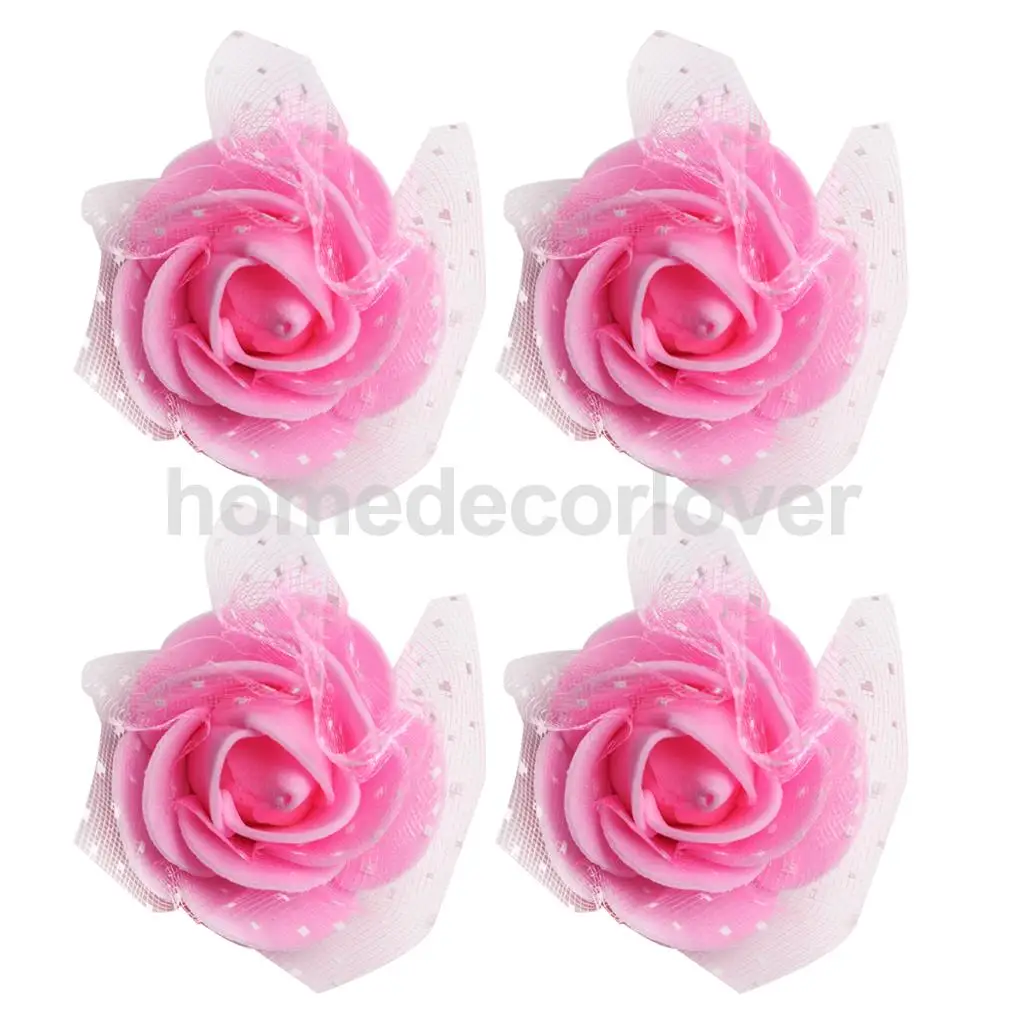 50 Pieces Many Color Mini Artificial Foam Mesh Rose Flower Heads Embellishment for Wedding Crafts 4cm