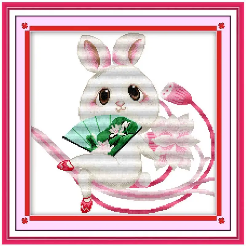 

Beauty rabbit Patterns Counted Cross Stitch 11CT 14CT Cross Stitch Set Wholesale Cartoon Cross-stitch Kit Embroidery Needlework