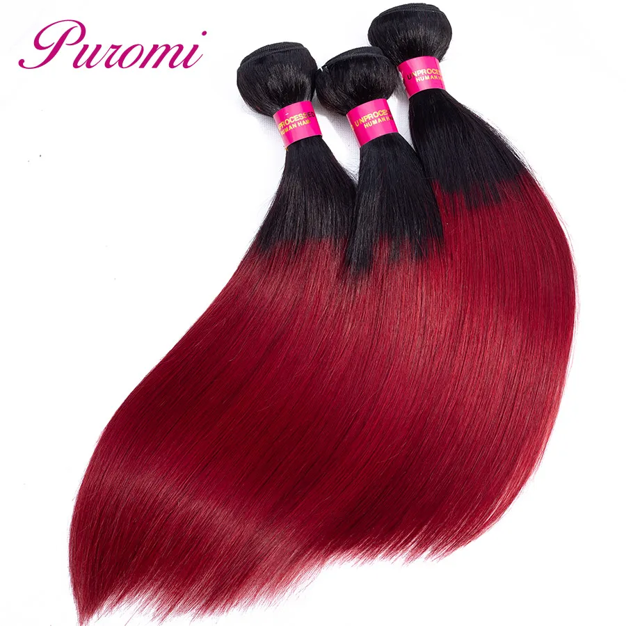 Ombre Malaysian Straight Weave Bundles 1b/burgundy 100% Remy Human Hair 3/4 pcs Puromi Hair Extensions