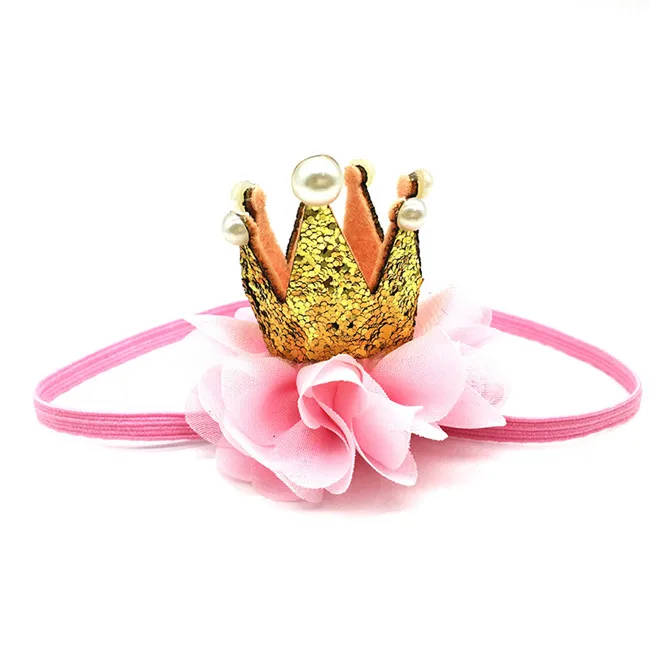 Детские товары для дня рождения, детская эластичная повязка на голову с бисером и блестками, повязка на голову, аксессуары для новорожденных принцесс - Color: pink gold