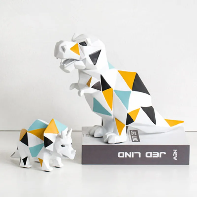 Simple Modern Geometry Assorted Colors Dinosaur Resin Statue Simulation Animal Figurines Children B - 33048593646