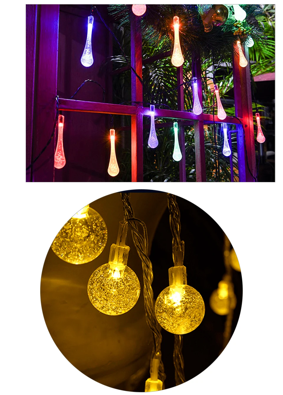 Raindrop Solar Light Lawn Lamp Patio Garden Outdoor Solar LED String Fairy Light Wedding Party Christmas Tree Holiday Decoration (14)