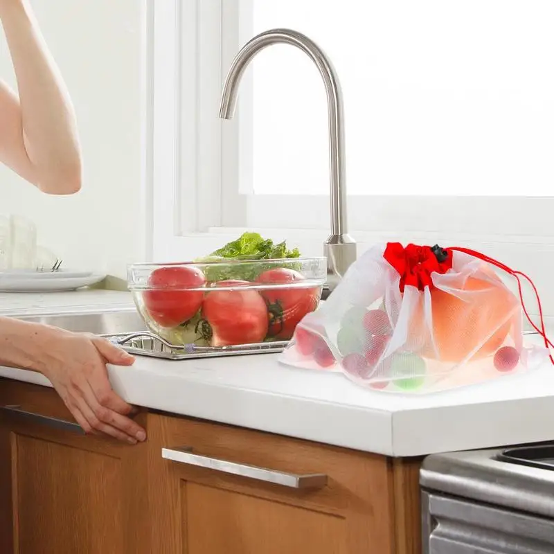 15pcs/set Washable Reusable Polyester Mesh Bag Grocery Sundries Organizer Fruit Vegetable Shopping Storage Bag