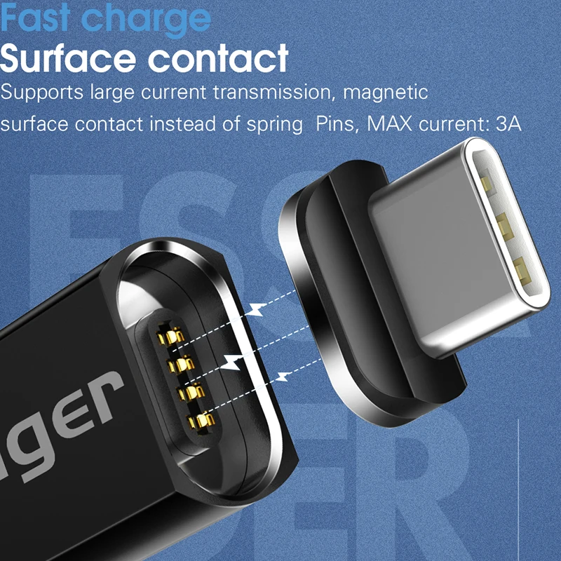 Essager كابل USB مغناطيسي ل فون المغناطيس بيانات الشحن شاحن نوع-c كابل المصغّر usb كابل ل شاحن هاتف محمول يعمل بنظام تشغيل أندرويد كابلات