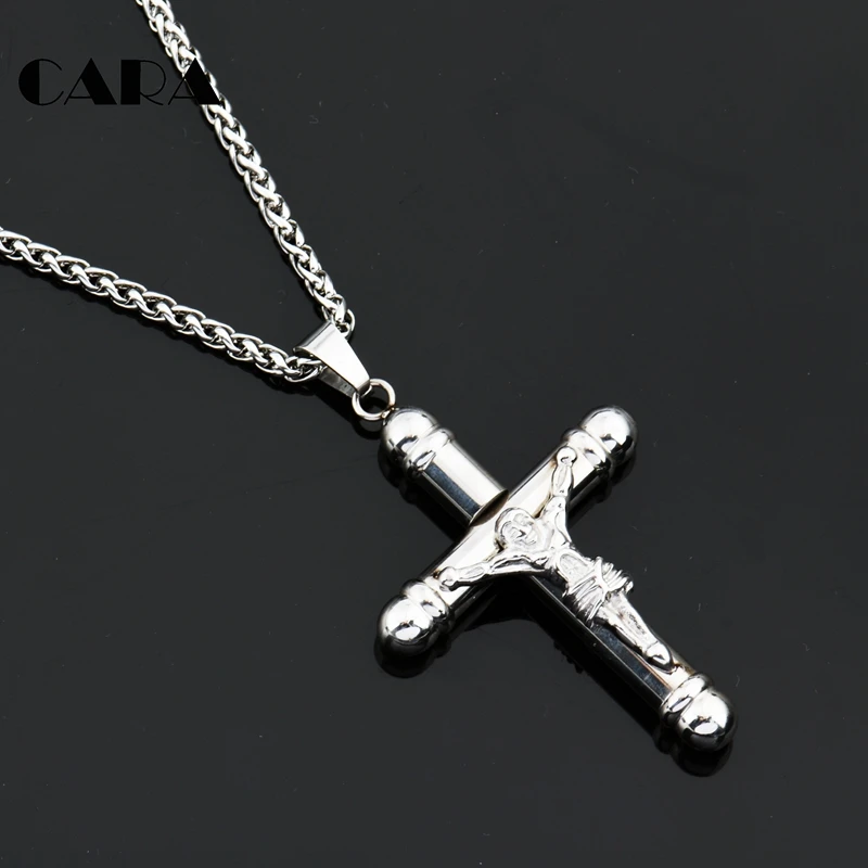 

CARA women men Crucifix Cross Jesus Necklace 316L Stainless Steel Cross Pendant & Chain Religious Christian Jewelry CAGF0297