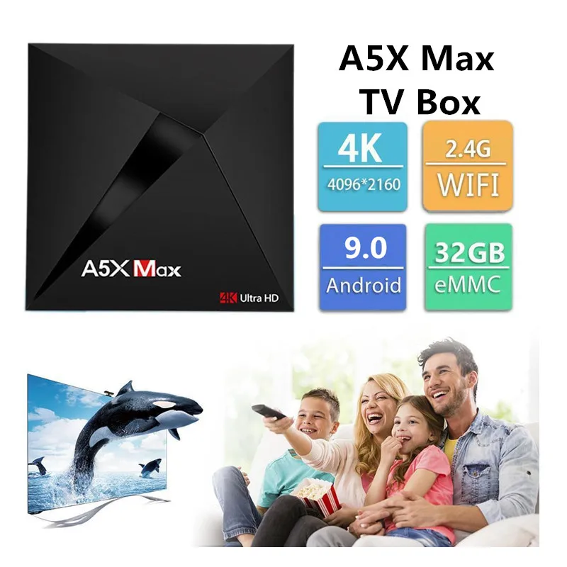 A5X Макс набор ТВ коробка RK3328 Android 9 0 Quad Core 2 4 г/5 г Двойной Wi Fi HDMI ГБ 32 К 100 м Лам Media Player
