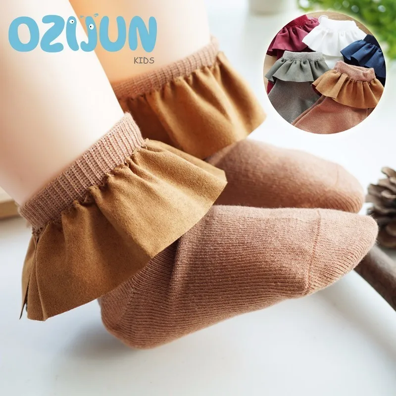 One Pairs Sweet Girls Kids Flannelett Lace Cotton Socks Princess Bow Soft Trim Baby Toddler Short Socks High Quality