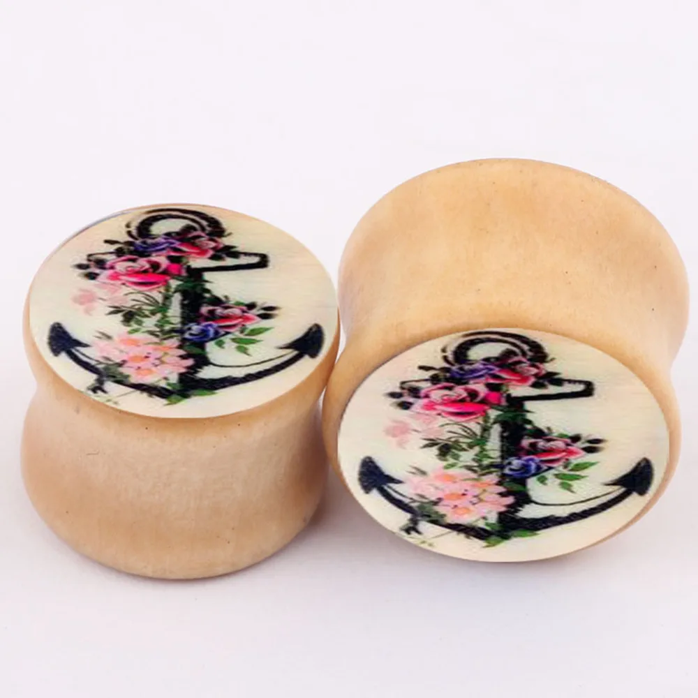 Colorful Anchor Wood Ear Plugs Tunnels Piercing Tunnel Big Gauges Ear
