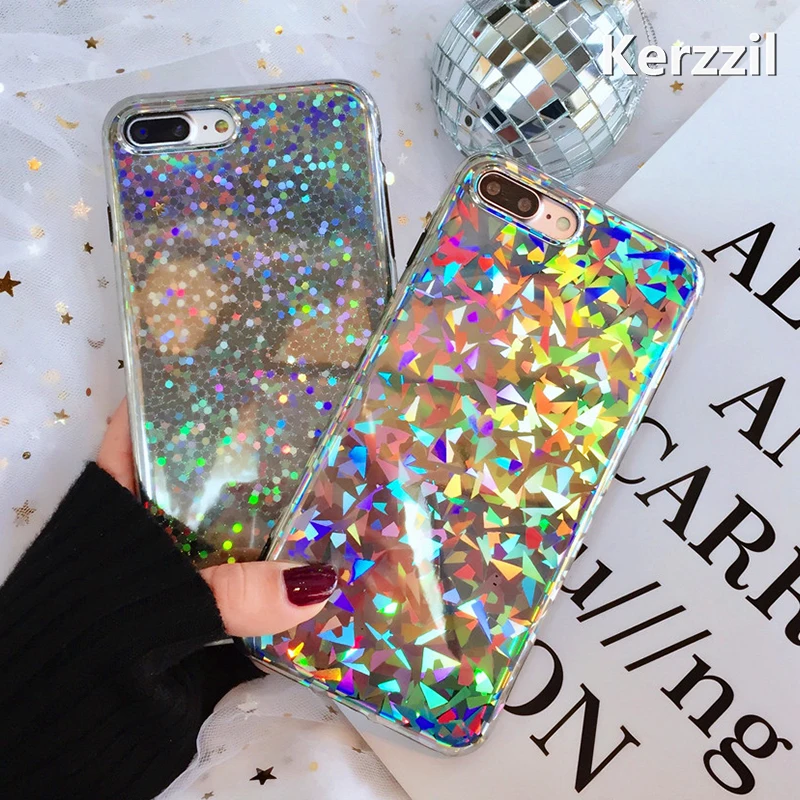 Kerzzil Geometric Glossy Phone Case For iPhone X 10 Bling Girl Cases Soft TPU Silicone Cover 7 8 6 6s Plus Fundas |