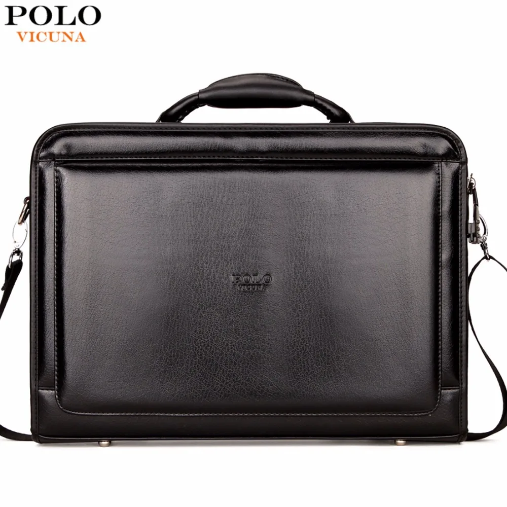 

VICUNA POLO Men Briefcase Multifunctional Business Man Bag With Coded Lock Large Leather Handbag Briefcase Bag With Calculator