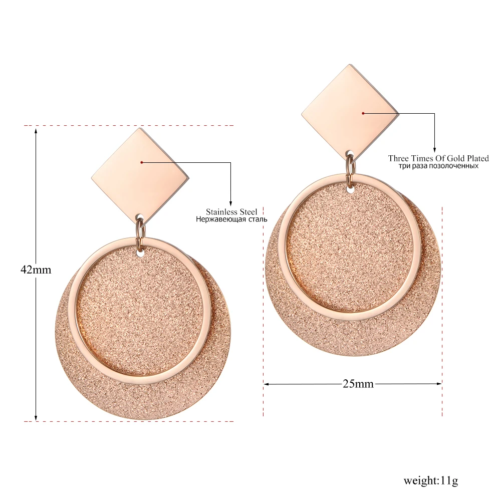 Jeemango Нержавеющая сталь ювелирное изделие, розовое золото, Цвет& Серебристый Матовый Лист круг и квадратные серьги Прямая JE18443