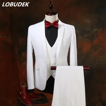 

(jacket+vest+pants) male wedding groom prom set autumn winter decorative pattern singer costumes party blazer high quality