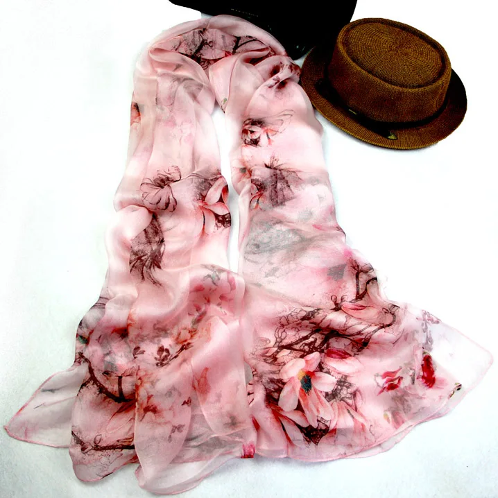 

High quality fashion 100% real silk scarf Shawl hijab for women big size long wrap Summer beach coverup