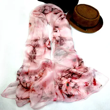 

High quality fashion 100% real silk scarf Shawl hijab for women big size long wrap Summer beach coverup