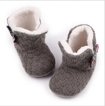 

2016 winter warm lovely baby shoes first walkers knitted wool newborn soft sole boots girls toddler shoes