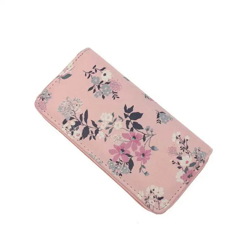 KANDRA, новинка, модный длинный кошелек с акварельным цветочным принтом для женщин, кожаный кошелек с цветочным принтом, органайзер для путешествий, сумка, кошельки для монет - Цвет: W143 Pink